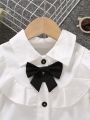 SHEIN Kids EVRYDAY Young Girl Ruffle Trim Bow Front Shirt