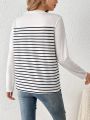 SHEIN Frenchy Women's Striped V-neck T-shirt