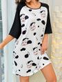 Cow Print Raglan Sleeve Nightdress