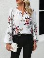 SHEIN Clasi Women's Floral Printed Collar Hollow Out Blouse