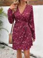 SHEIN VCAY Small Floral Print Wrap Tie Dress