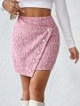 SHEIN Privé Button Front Tweed Skirt