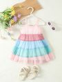 Baby Girls' Casual Ladylike Multi-Color Patchwork Cami Dress