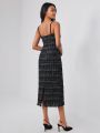 JALISSE AMBROSIA Plaid Pattern Raw Hem Button Front Tweed Cami Dress