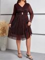 SHEIN Frenchy Plus Size Women's Ruffled Hem Belted Maxi Dress