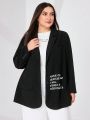 SHEIN Mulvari Plus Size Women'S Long Sleeve Suit Jacket With Slogan Print