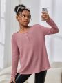 SHEIN Kids Cooltwn Girls' Fashionable Elegant Knitted Solid Color Crew Neck Long Sleeve Top