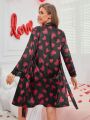 Women'S Heart Print Lace Trimmed Pajama Set