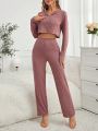 Solid Color Long Sleeve & Long Pant Homewear Set