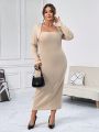 SHEIN Privé Queen Anne Collar Ribbed Plus Size Dress With Square Neckline