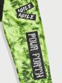 ROMWE Street Life Men's Letter Printed Tie Dye Drawstring Waist Long Pants