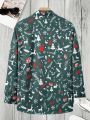 Men's Plus Size Christmas Printed Button Down Shirt