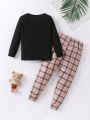Girls' 2pcs/Set Lovely Bear Printed Long Sleeve Top And Long Pants Pajamas For Family Matching Outfits Mommy And Me
