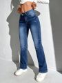 Women's Flared Jeans With Washed Denim And Fleece Lined Design