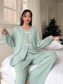 DAZY Button-front Long Sleeve Top And Long Pants Pajama Set