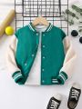 SHEIN Kids HYPEME Young Girl Letter Graphic Striped Trim Colorblock Varsity Jacket