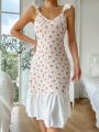 Floral Print Ruffle Hem Cami Nightdress