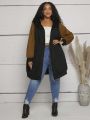 SHEIN CURVE+ Plus Two Tone Zip Up Hoodie