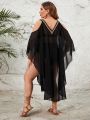 SHEIN Swim BohoFeel Plus Size Women'S Hollow Out Shoulder Batwing Sleeve Cover Up Dress