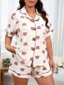 Loose And Comfortable Cartoon Bear Printed Pajamas And Shorts Homewear Set