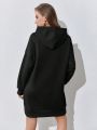 Moon & Hand Graphic Kangaroo Pocket Drop Shoulder Drawstring Hoodie Dress