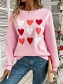 Heart Pattern Print Long Sleeve Sweatshirt