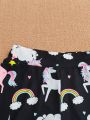 SHEIN Kids EVRYDAY Tween Girls Rainbow Unicorn Print Knitted Leggings Two Pieces Set