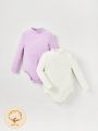 Cozy Cub Baby Girl Solid Color Long Sleeve Stand Collar Bodysuit Two Piece Set