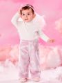 Baby Girl Luminous Star Pattern Wide Leg Flannel Pants