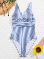 SHEIN Swim Vcay Striped Plunging One-Piece Swimsuit