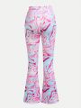 SHEIN Teenage Girls' Knitted Printed Casual Bell-bottoms