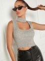 Luxe Womens Halter Square Sweater Tank Top