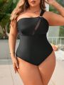 SHEIN Swim Chicsea Plus Size One Shoulder Swimsuit With Circular Decor And Mesh Insert