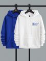 Manfinity Hypemode Men 2pcs Slogan Graphic Kangaroo Pocket Drawstring Hoodie