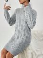 SHEIN Essnce Solid Color High Neck Batwing Sleeve Sweater Dress