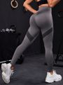 Wide Waistband Contrast Panel Sports Leggings