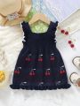 Infant Girls' Cherry Pattern Knitted Dress With Ruffle Trim