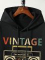 Men's Plus Size Letter & Tape Recorder Printed Hoodie