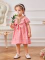 Baby Girls' Spring Print Patchwork Woven Belt Daily Casual Romantic Dress