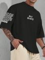 Extended Sizes Men's Large Size Letter Print Off Shoulder T-shirt