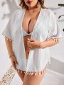 SHEIN Swim Vcay Plus Size Women's Patchwork Tassel Kimono Dress