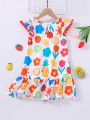 SHEIN Kids EVRYDAY Young Girls' Round Neck Tropical Fruit Print Vacation Dress For Summer