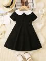 SHEIN Kids Y2Kool Little Girls' Color Block Collared A-line Dress