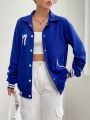 SHEIN EZwear Letter Patched Striped Trim Drop Shoulder Jacket