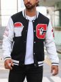 Men Letter Graphic Two Tone Varsity Jacket