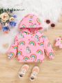 SHEIN Baby Girl Rainbow And Unicorn Print Hooded Sweatshirt