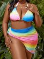 SHEIN Swim SXY Plus Size Women's Gradient Color Halter Neck Bikini Swimsuit 3pcs/Set