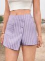 SHEIN Frenchy Striped Print Button Front Skort