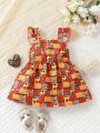 Baby Girl Casual Allover Print Ruffle Strap Dress