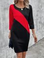 Women's Simple Colorblock Round Neck Long Sleeve Dress